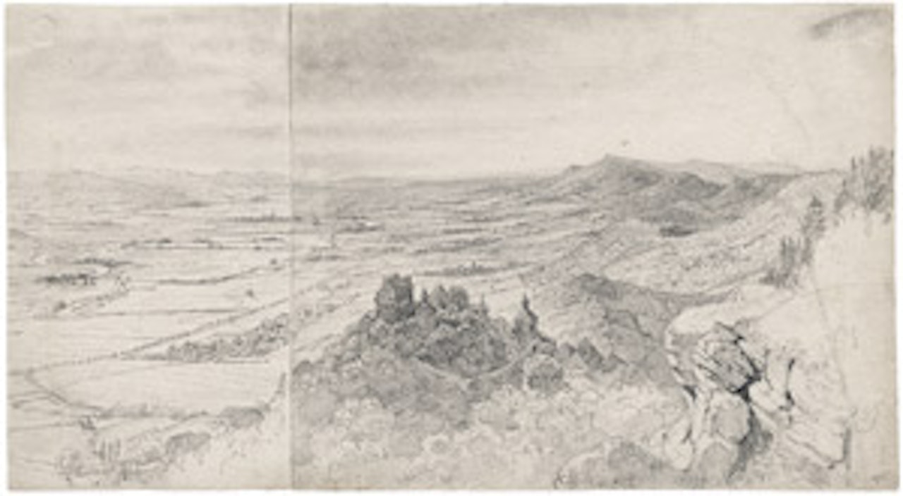 View from the Paschenburg of the Wesertal with the Schaumburg near Rinteln by German School
