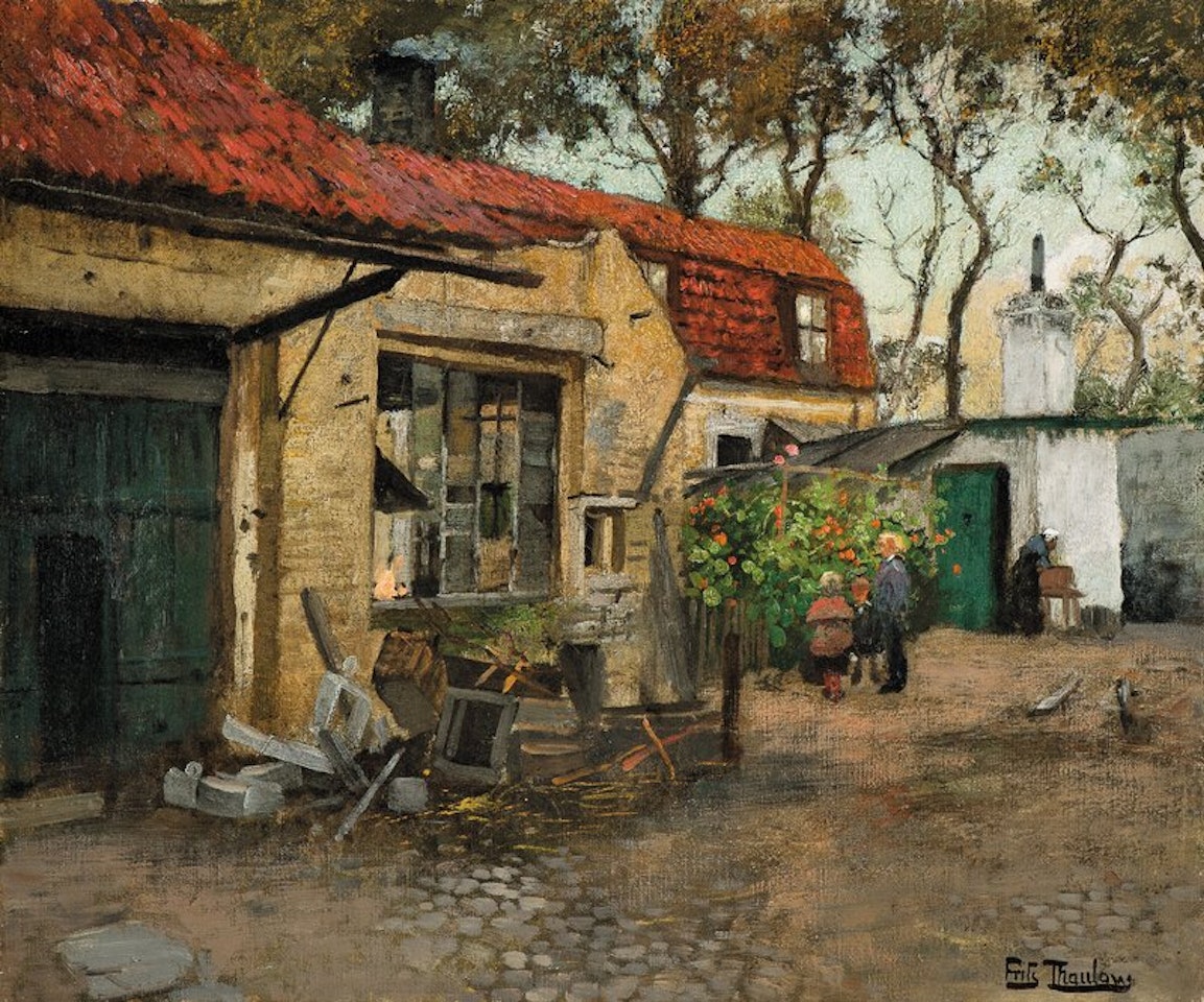 Fransk gårdsinteriør by Fritz Thaulow