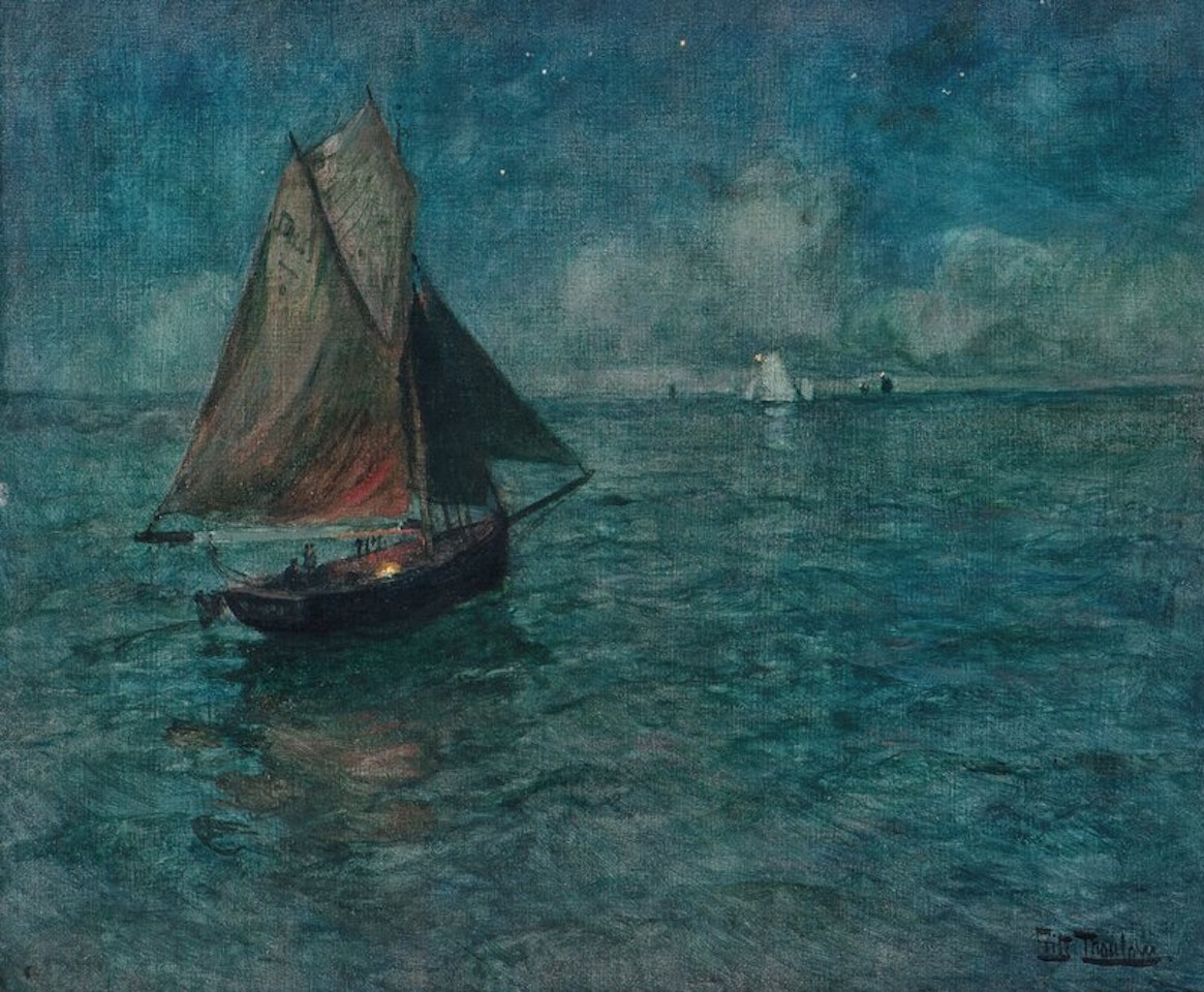 Seilbåt i kveldslys by Fritz Thaulow