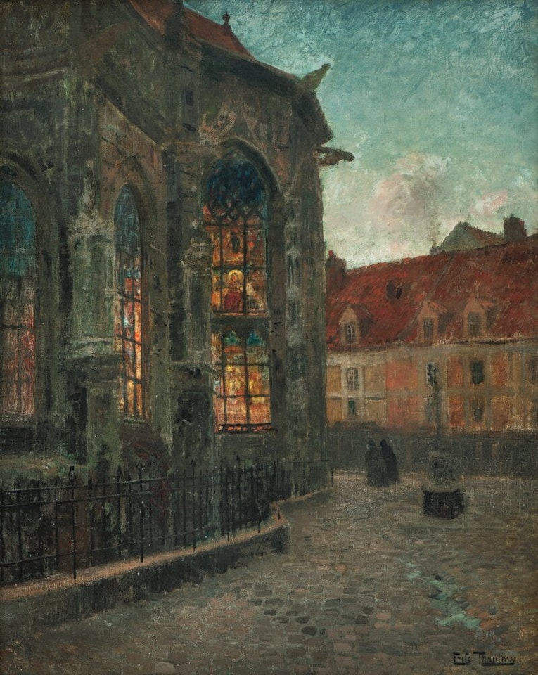 Apse of the Church of St. Jacques, Dieppe. On the way to Evening Mass by Fritz Thaulow