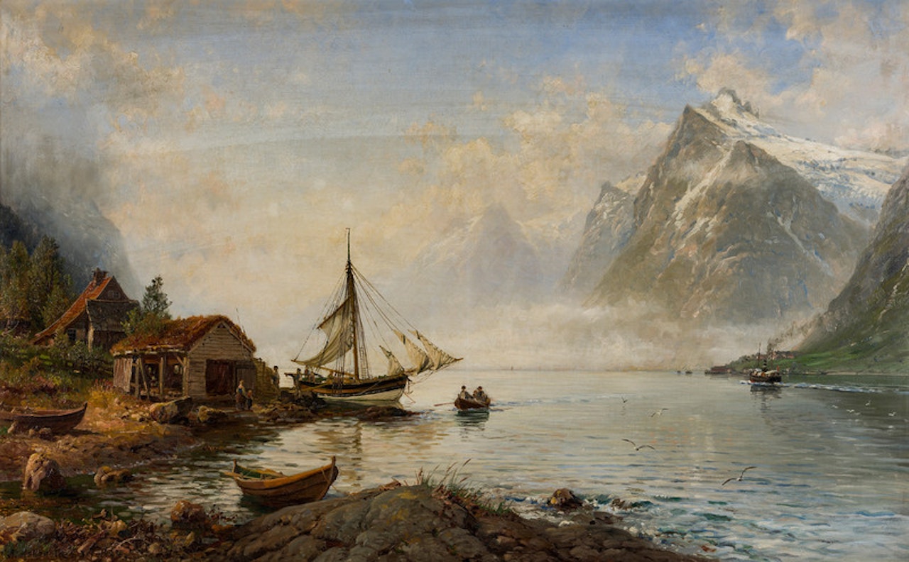Fjordlandskap med folkeliv, fra sunnmøre by Anders Monsen Askevold