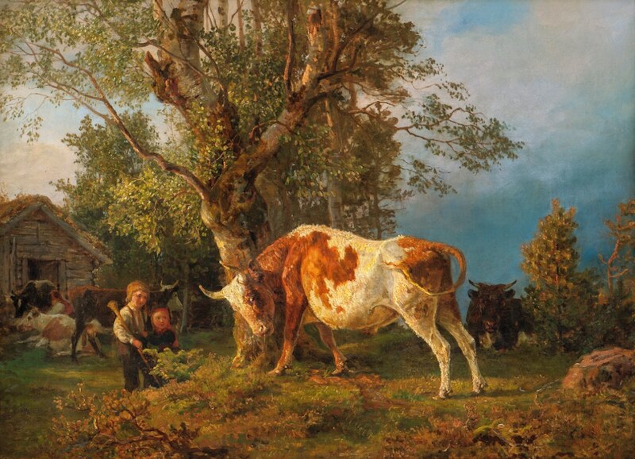 Children, ox and cows by Anders Monsen Askevold