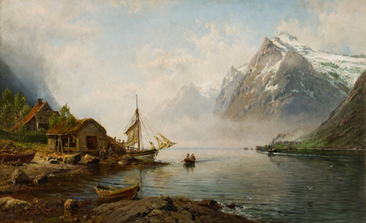 Fjord-landscape with people by Anders Monsen Askevold