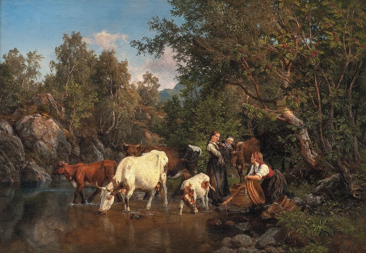 By the watering place 1858 by Anders Monsen Askevold