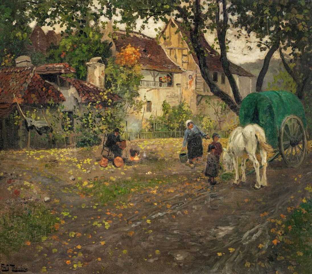 Village Street with People by Fritz Thaulow
