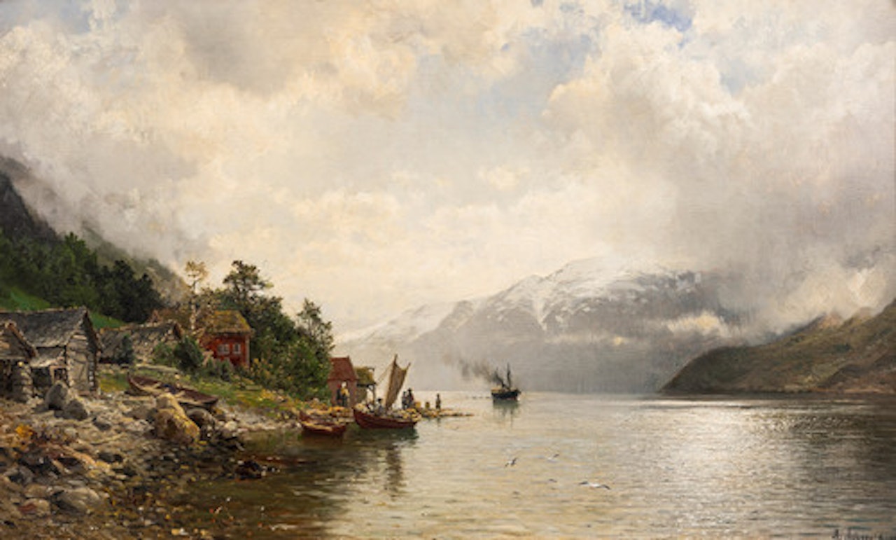 Fjord Landscape with Folk Life by Anders Monsen Askevold