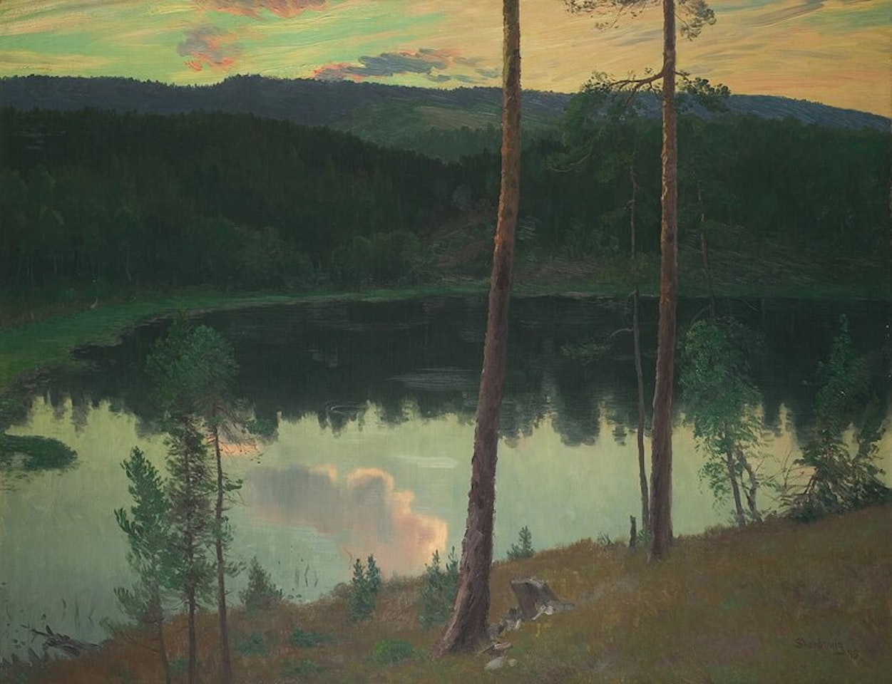 Skogslandskap med tjern by Christian Skredsvig
