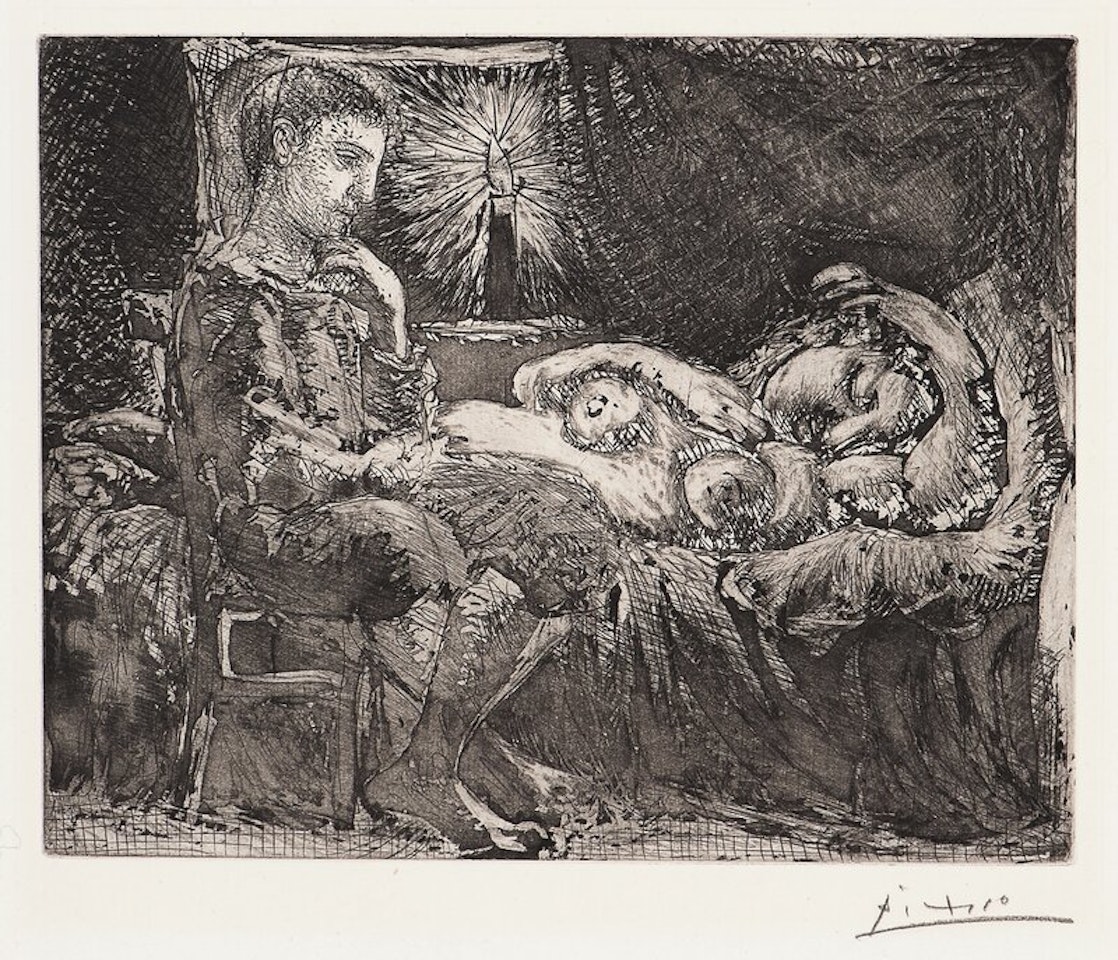 Boy and Sleeping Woman by a Candle Light / Garcon et Dormeuse à la Chandelle by Pablo Picasso