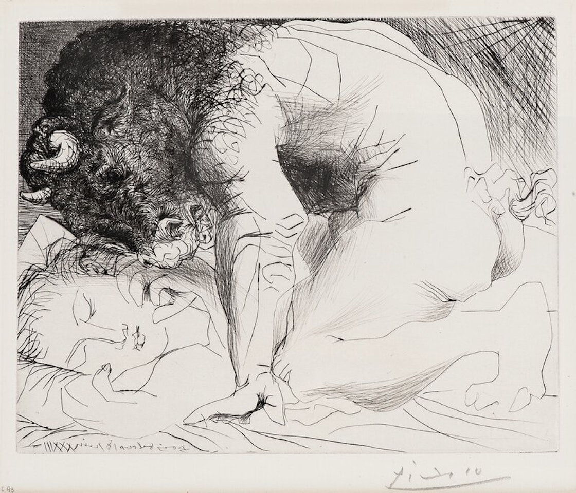 Minotaur caressing a Sleeping Woman / Minotaure caressant une Dormeuse by Pablo Picasso