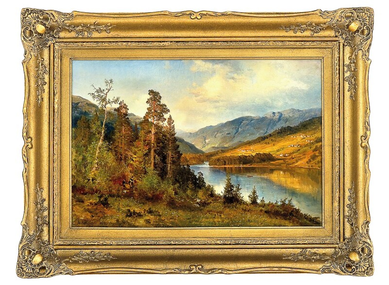 Elvelandskap med folkeliv by Anders Monsen Askevold