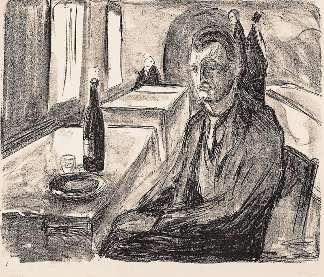 Self-portrait with a Bottle of Wine by Edvard Munch
