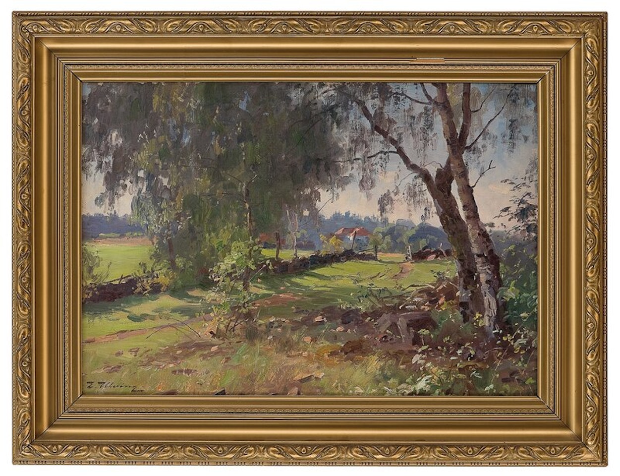 Landskap med hus by Even Ulving