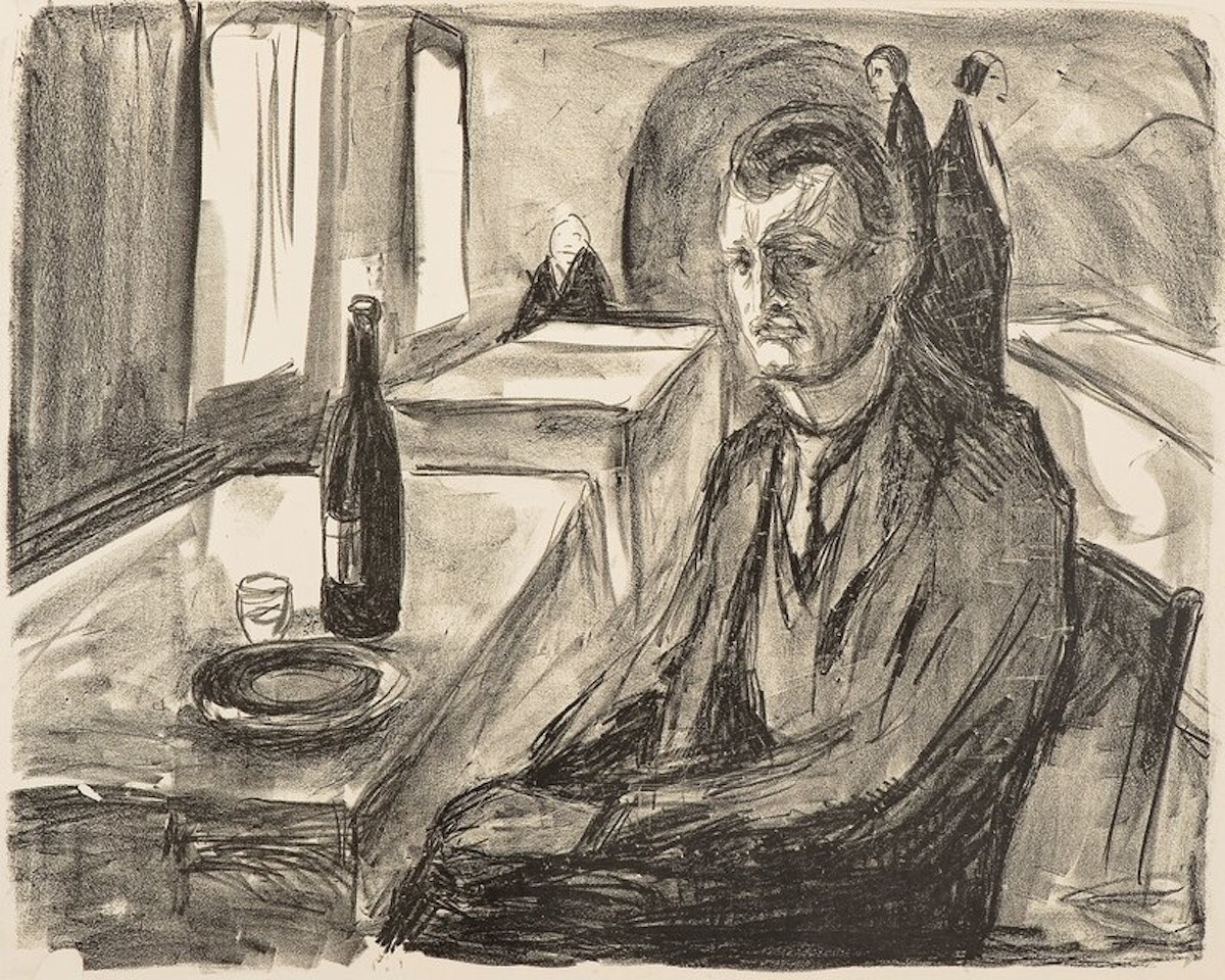 Self-portrait with a Bottle of Wine by Edvard Munch