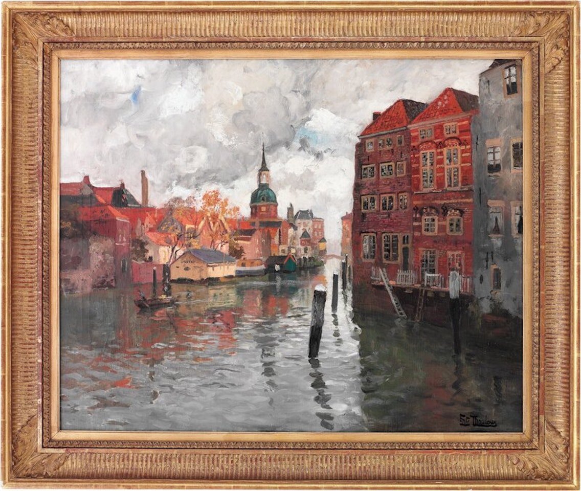 Gamle hus i Dordrecht by Fritz Thaulow