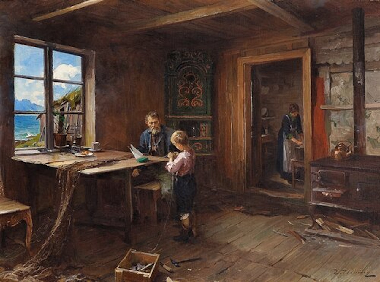 Interiør fra en fiskerstue by Even Ulving