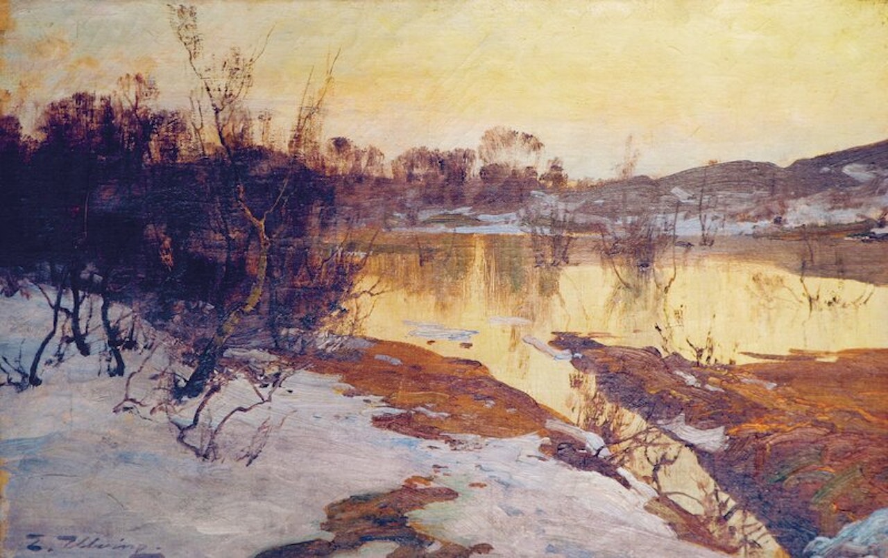 Vinterlandskap med elv by Even Ulving