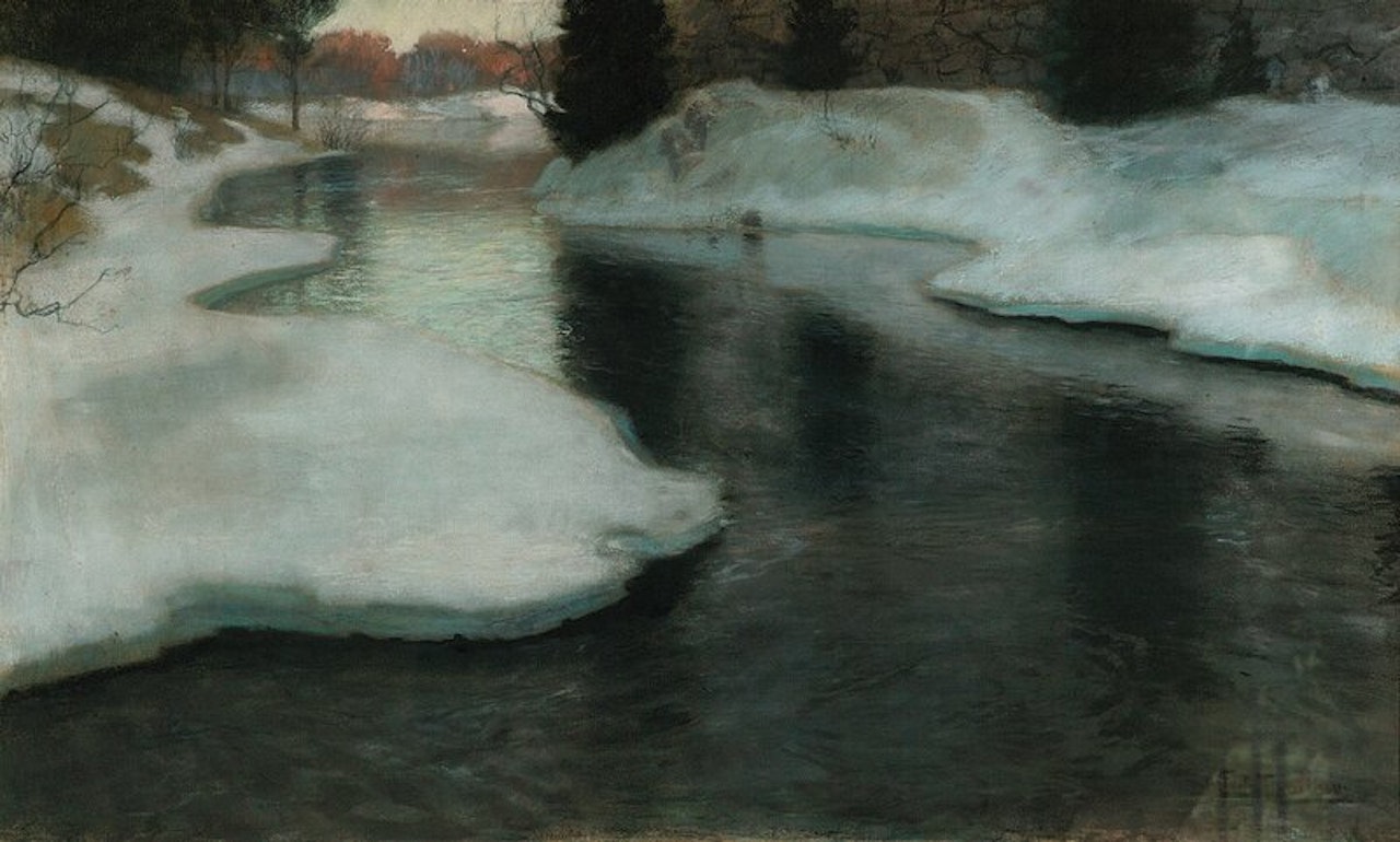 Fra Lysakerelven, isløsning by Fritz Thaulow