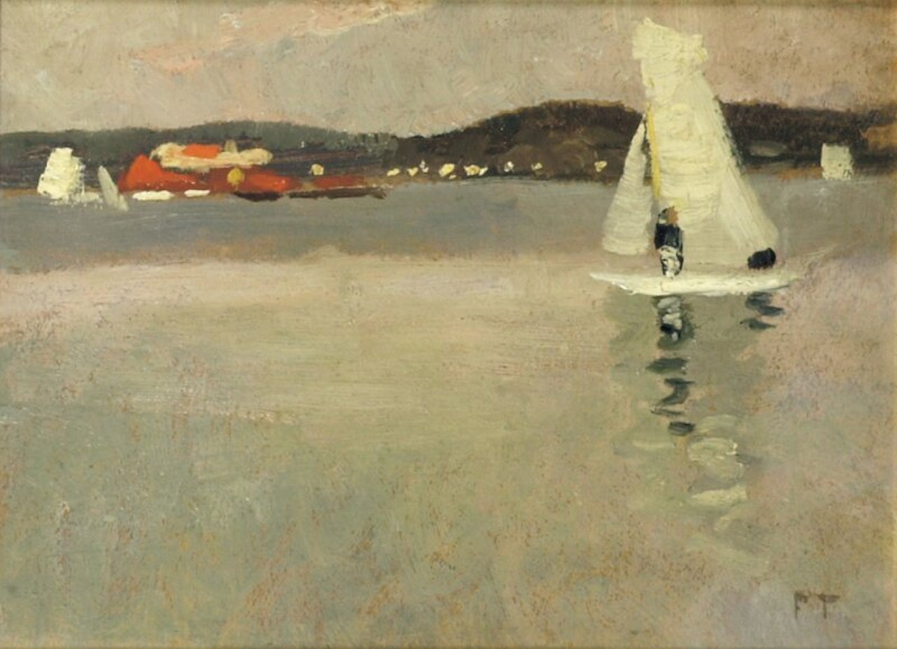 Seilbåt ved kysten by Fritz Thaulow