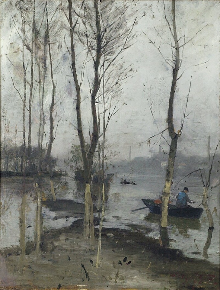 Elveparti med fisker by Fritz Thaulow