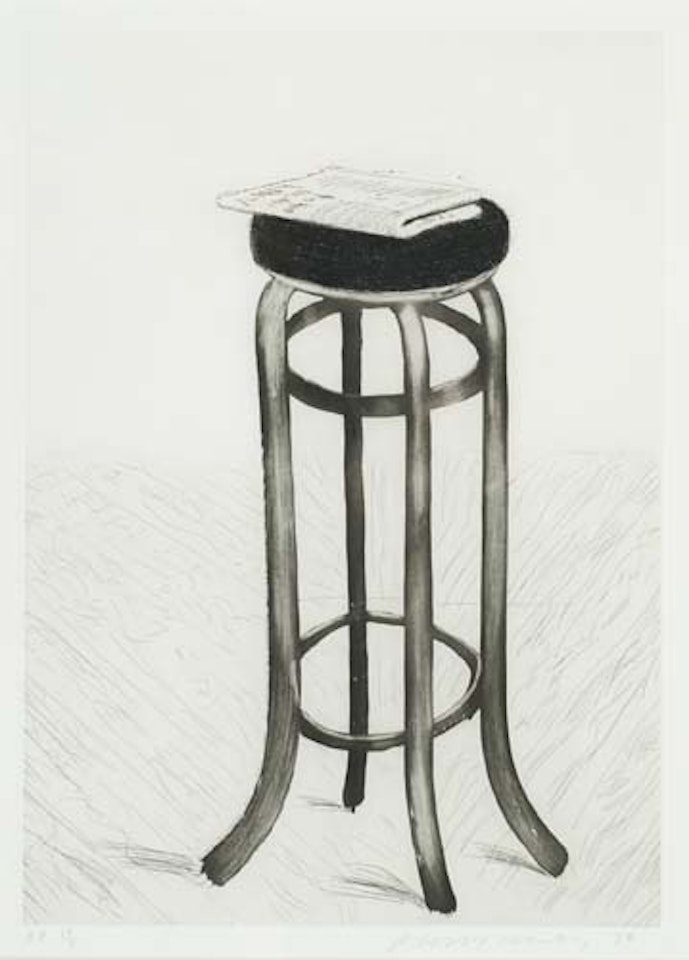 Newspaper on top of Stool by David Hockney