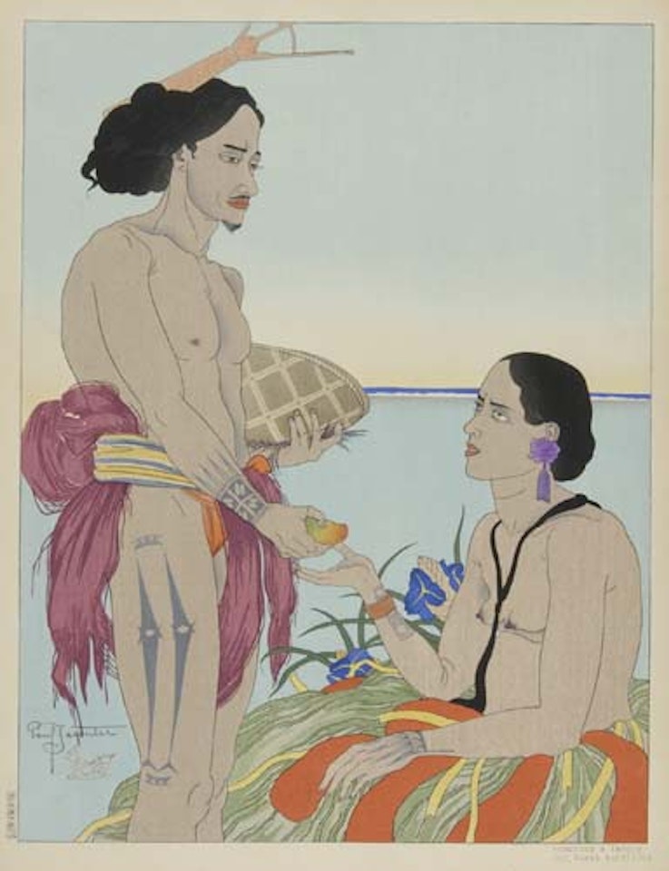 Amoreux à Tarang, Yap by Paul Jacoulet