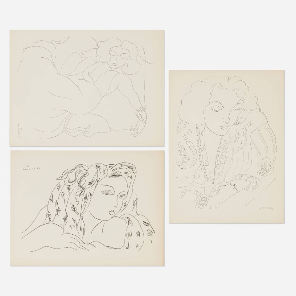 Three works from Dessins: Thèmes et Variations by Henri Matisse