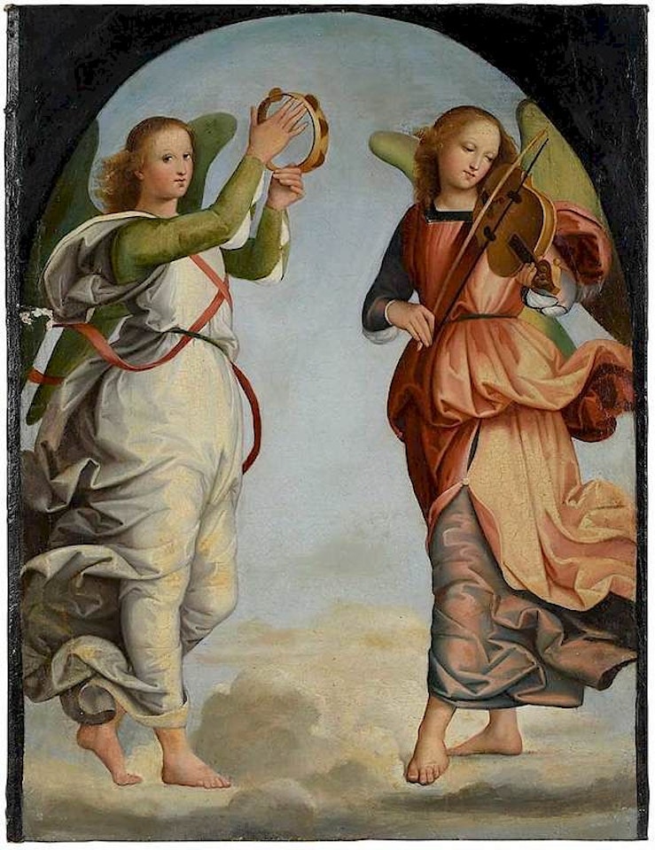 Angels Playing a Tamborine and a Lira Da Braccio by Italian School