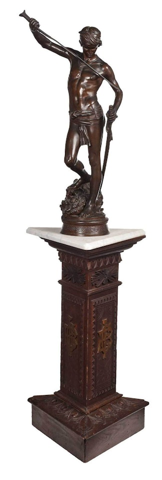 Sculpture, Unique Pedestal; David Sheathing Goliath"s Sword by Marius Jean Antonin Mercie
