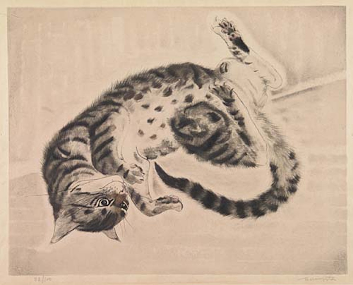 Chat couchée sur le dos by Leonard Tsuguharu Foujita