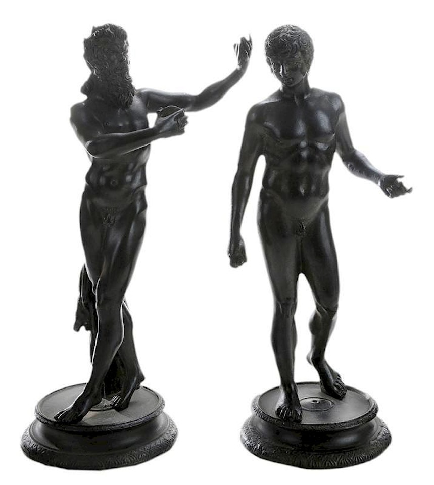 Figure of Apollo, and a Bronze Dancing Faun; standing Apollo; a dancing faun by Italian School