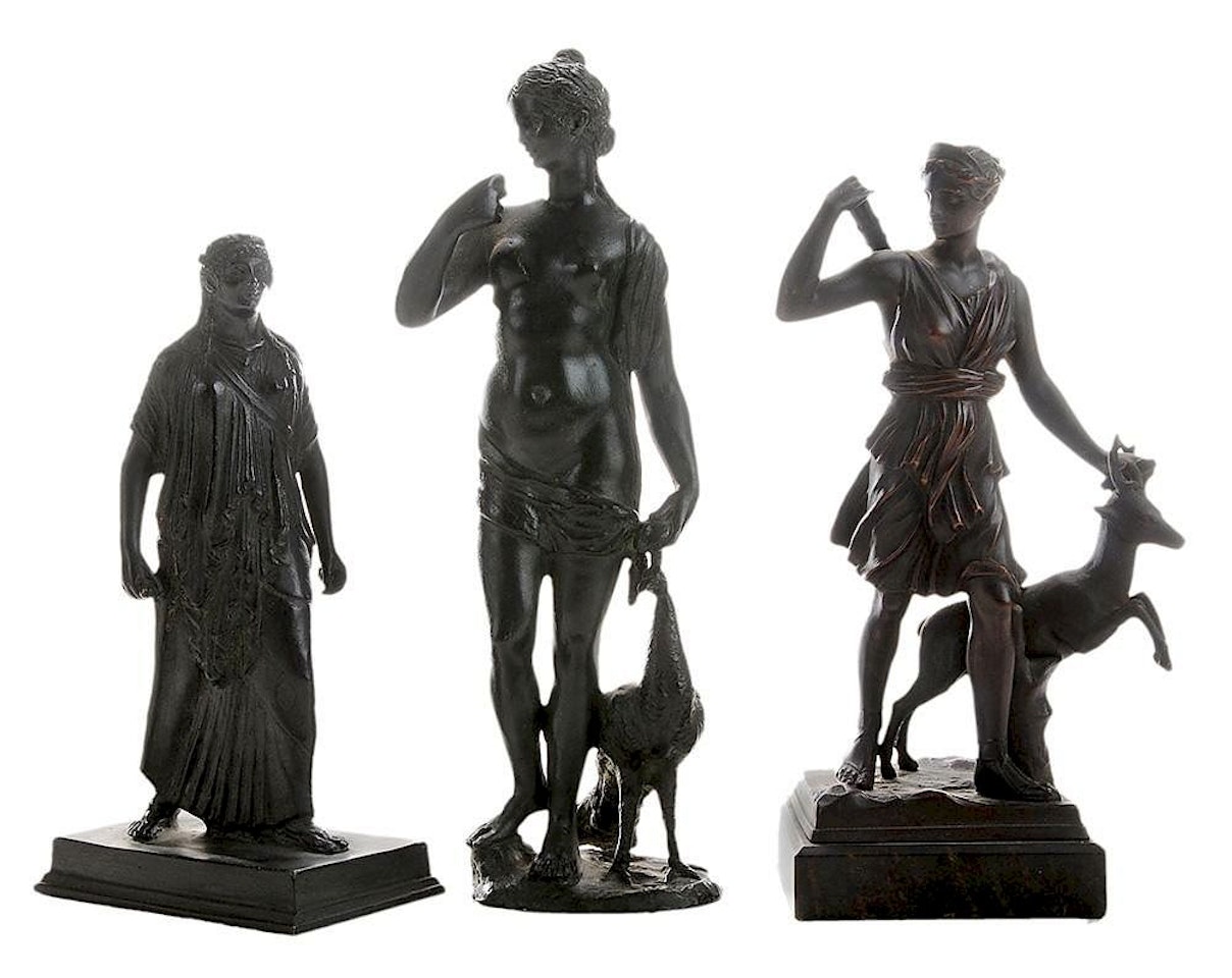 Three Grand Tour Bronze Figures of Diana, Artemis and Herra; standing Diana of Versailles by Italian School