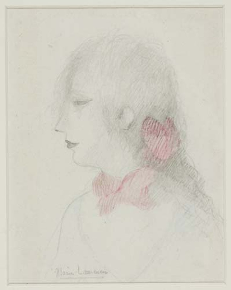 Tête de jeune fille avec un noeud papillon rose by Marie Laurencin