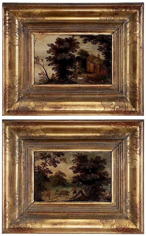 Landscapes with Figures Herding Animals, a pair by Flemish School