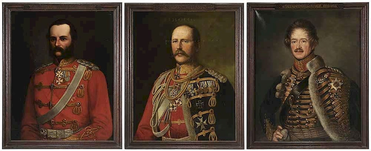 Three portraits of Austro-Hungarian Officers: one facing left by German School