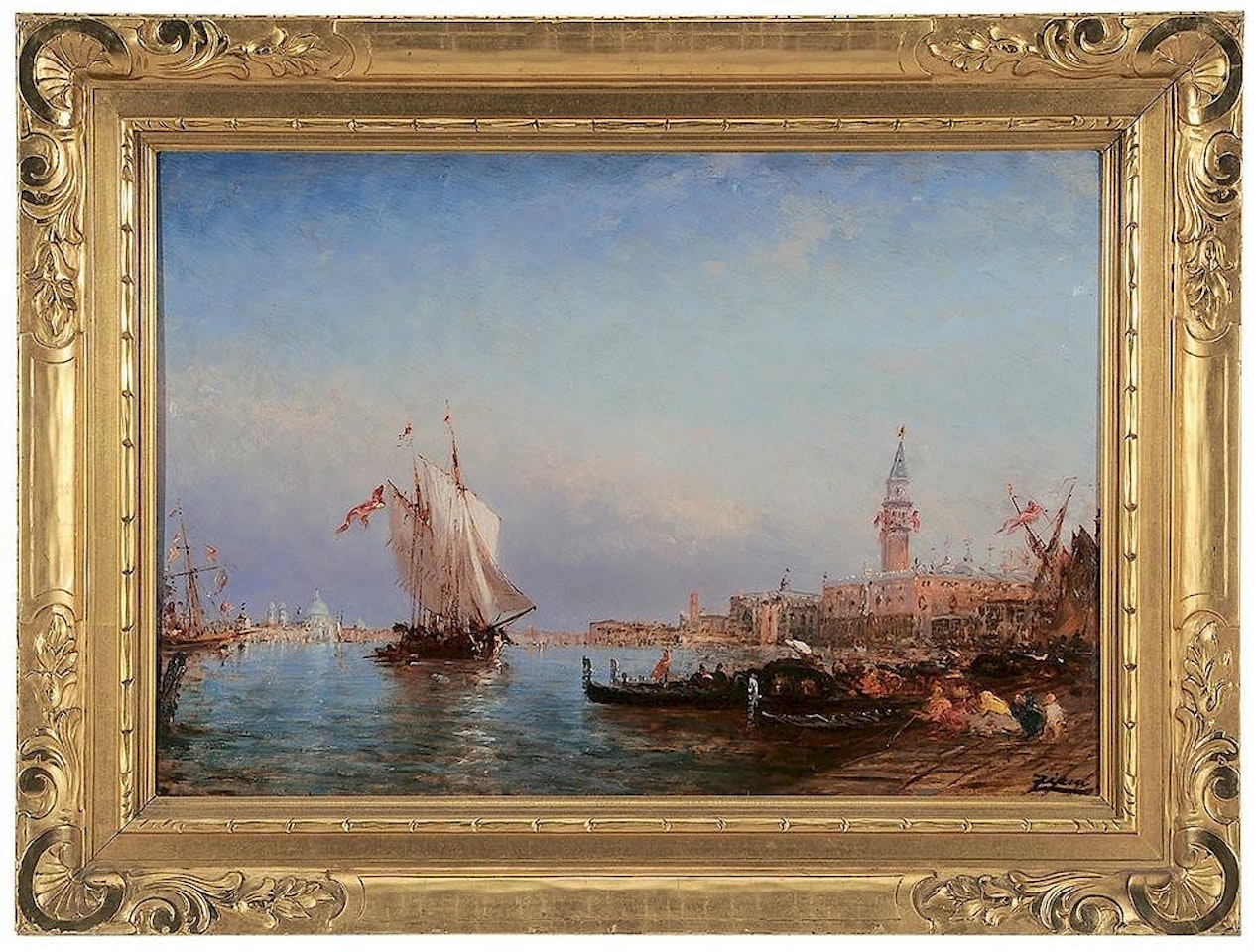 View from the [Basino di San Marco], Venice, looking toward [Santa Maria Della Salute] with the [Piazza San Marco] at right by Félix Ziem