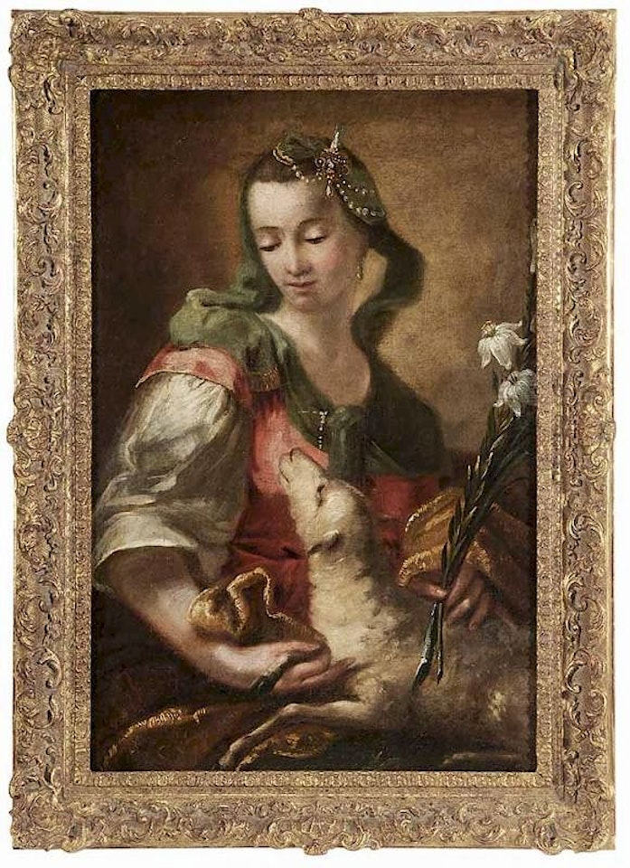Saint Agnes Holding a Lamb and Lilies by Italian School