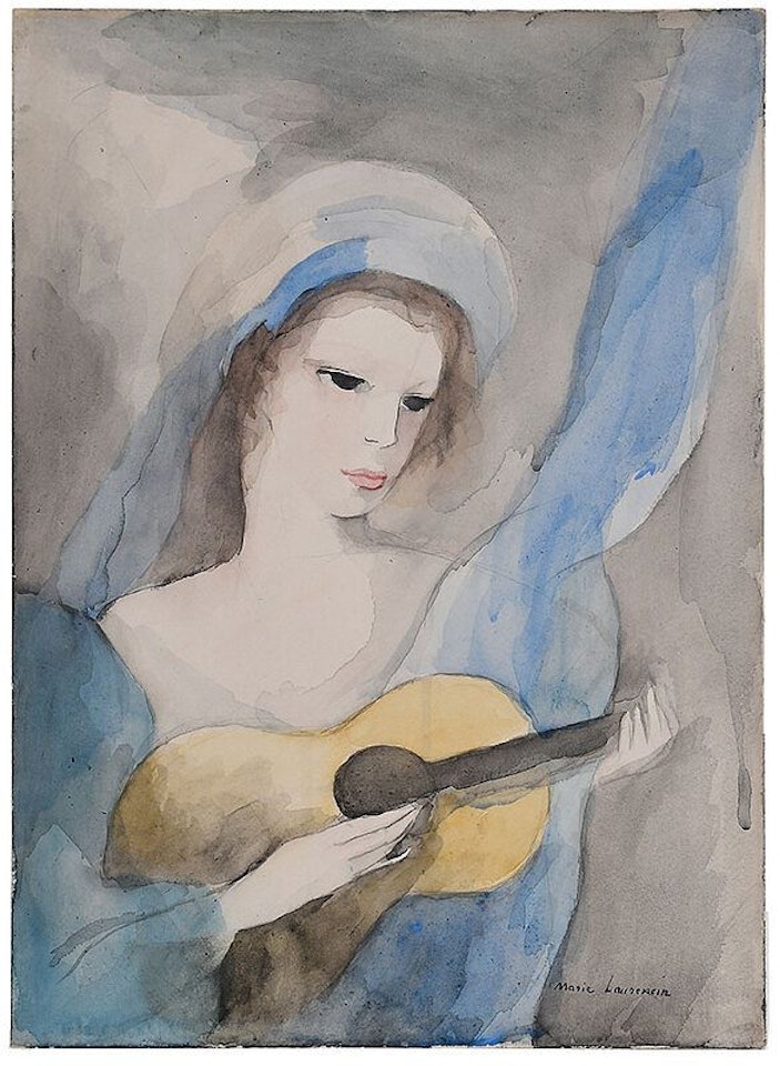Jeune Fille Jouant du Luth (Woman Playing a Lute) by Marie Laurencin