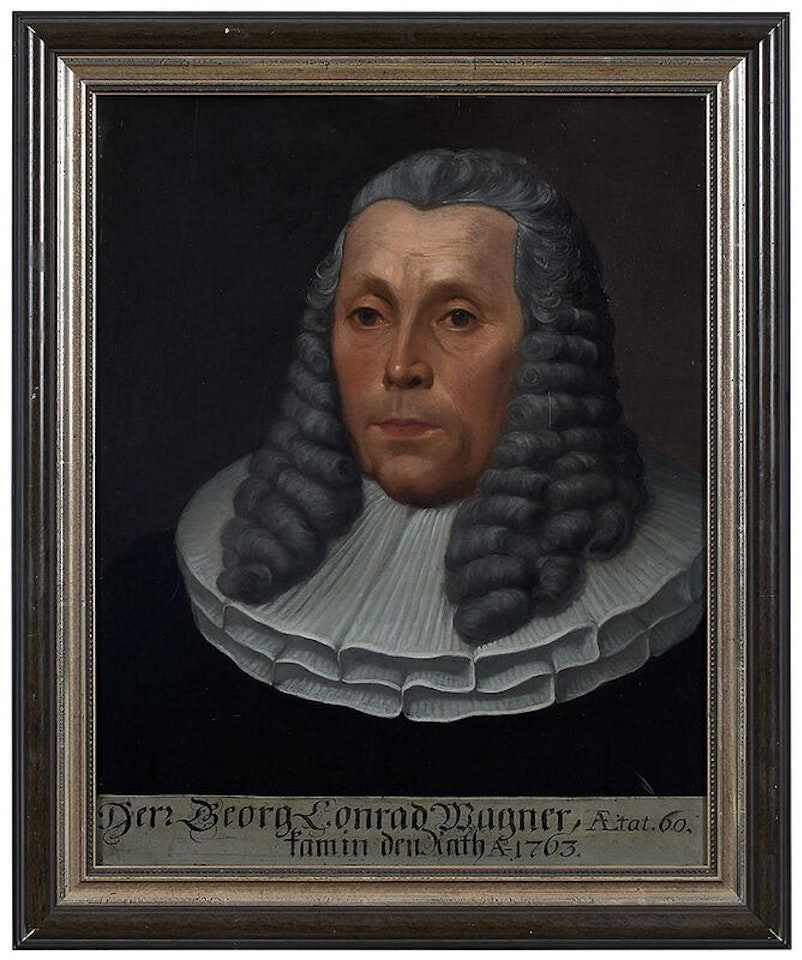 Portrait; Portrait of a Gentleman, possibly a magistrate, "Der Georg Conrad Wagner, Aetat.60/famin den Ao.-1763" by German School