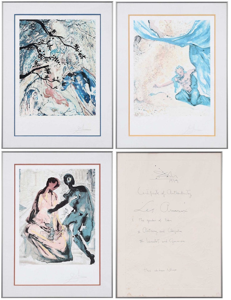 Les Amoureux; Les Amoureux (F. 79-7); The Garden ofEden, II. Anthony and Cleopatra, III,Lancelot and Guinevere by Salvador Dali