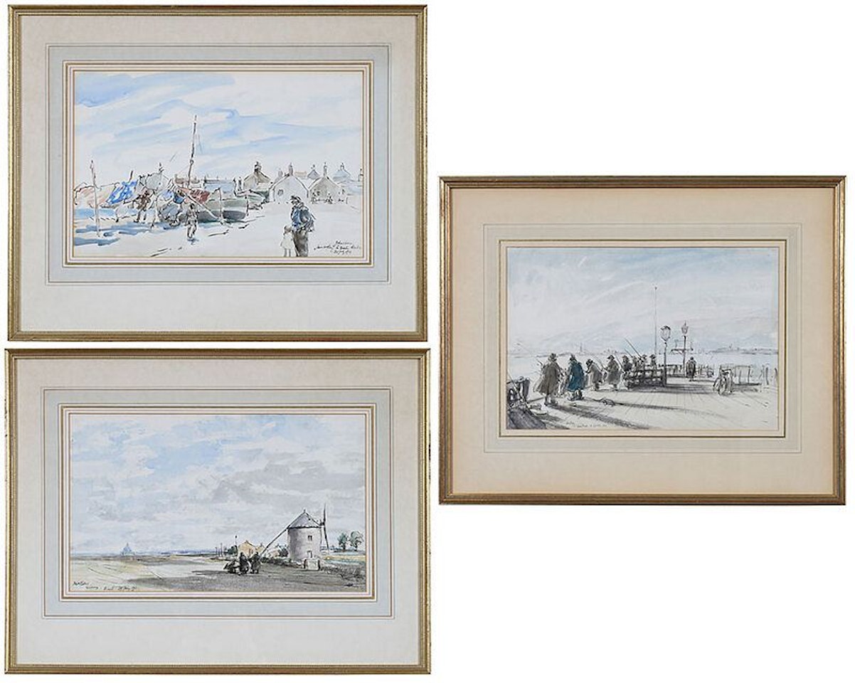 Three works: Fishing at Felixstowe, Suffolk; Two Figures on Windmill Road by James Mcbey