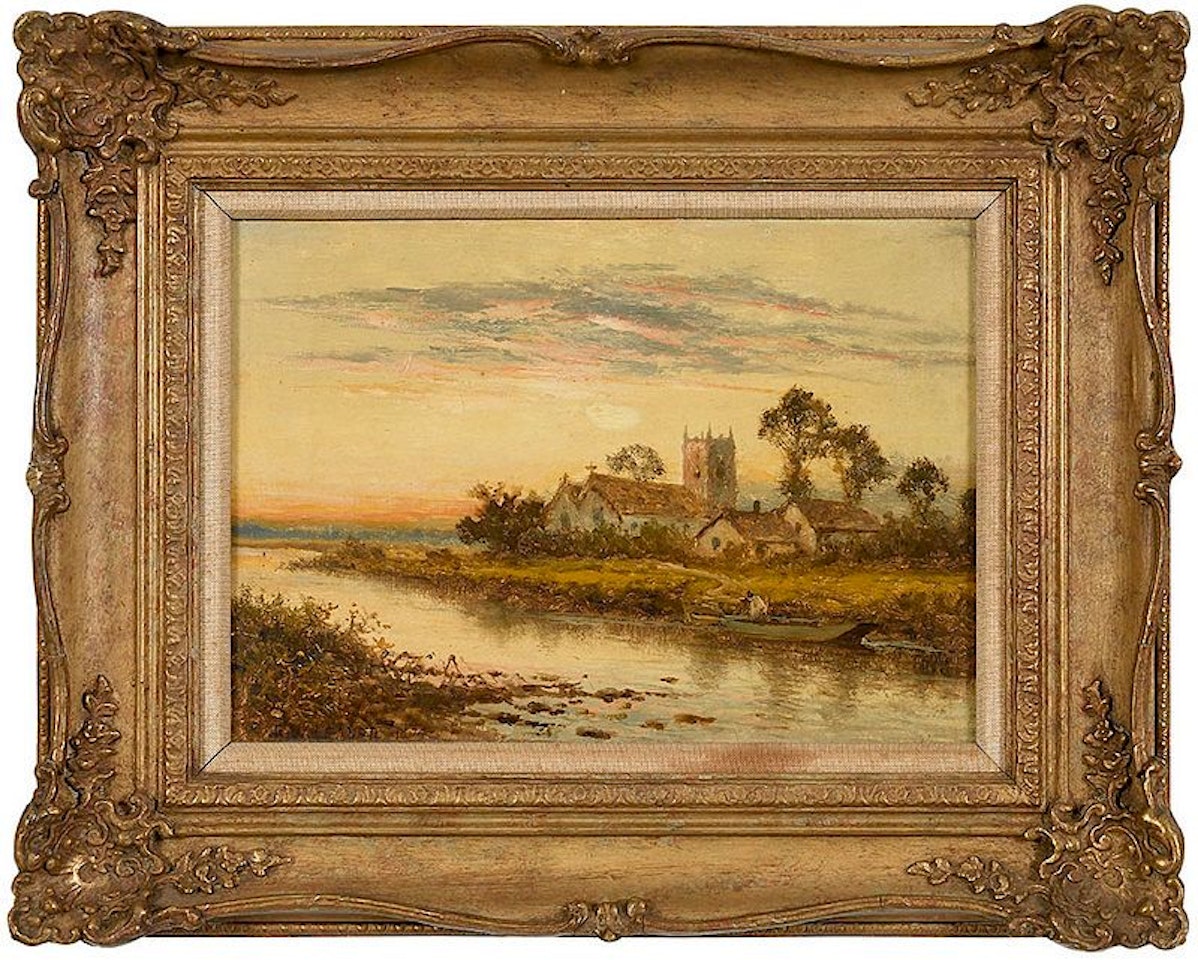 Punt on a River Near a Church by Benjamin Williams Leader