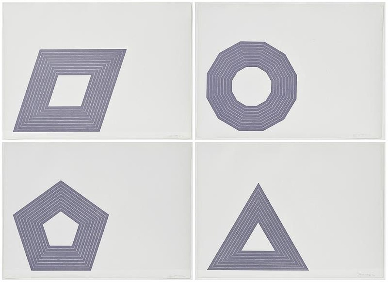 Four lithographs from the Purple Series; Carl Andre, Charlotte Tokayer, Kay Bearman, Leo Castelli by Frank Stella
