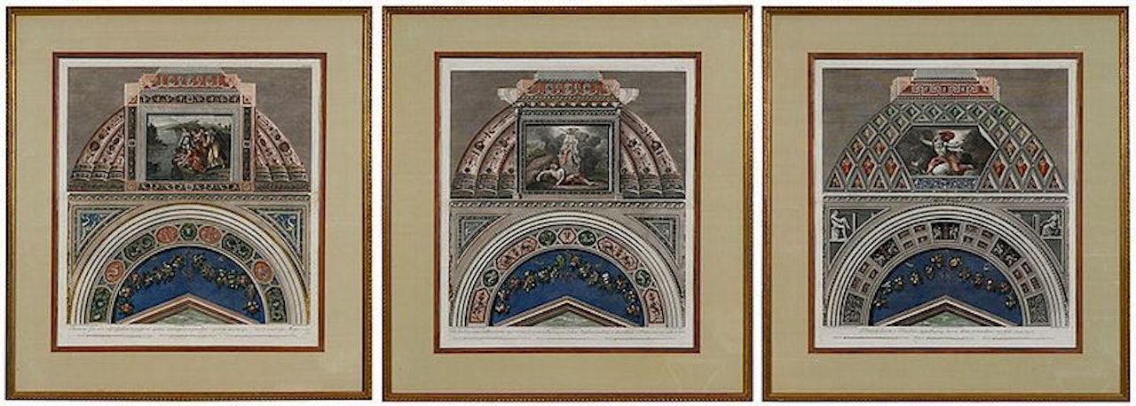 Three Architectural views of Raphael"s Loggia, from [Loggie di Rafaele nel Vaticano ] by Giovanni Ottaviani