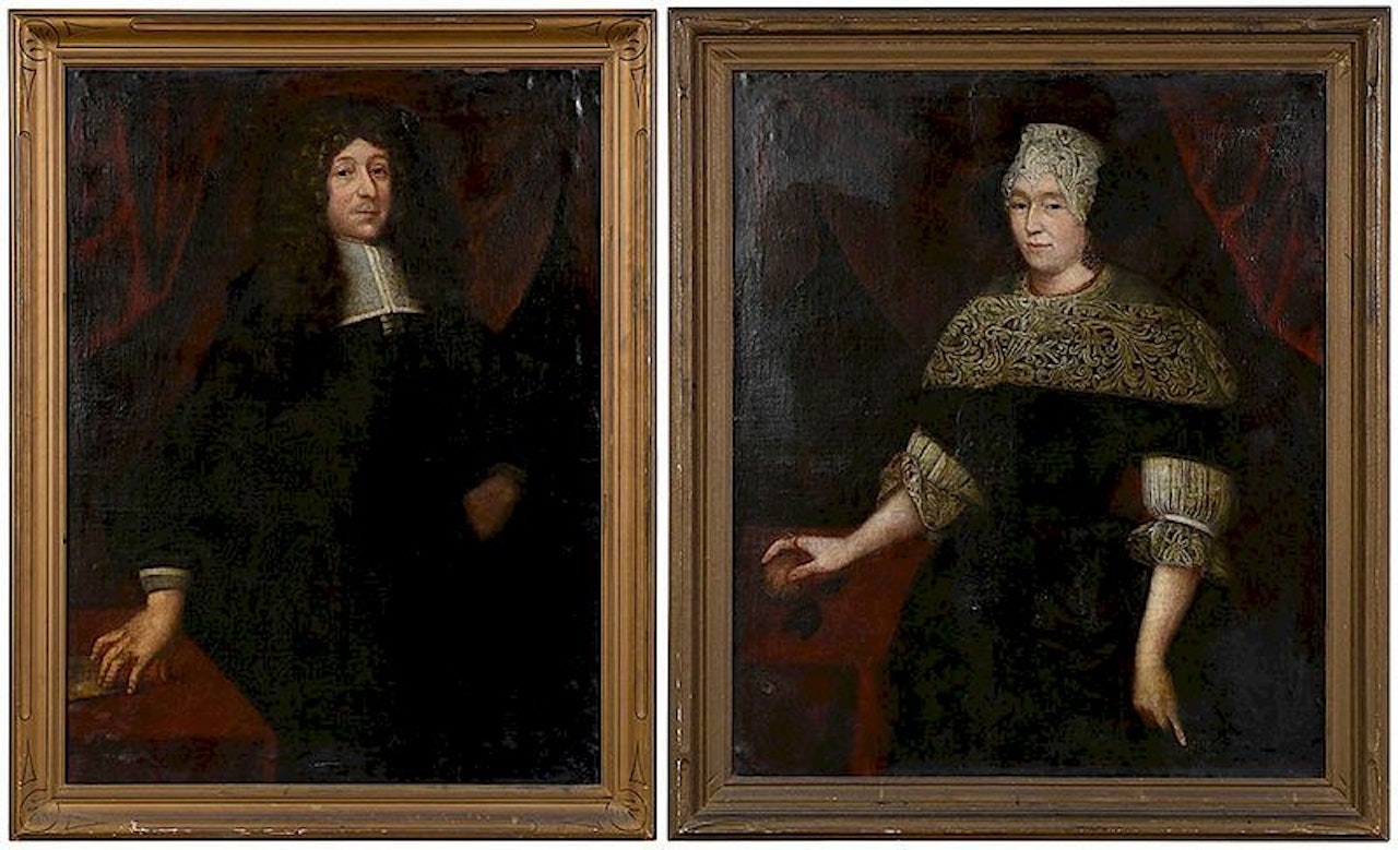 A pair of portraits: Lady in Lace Trimmed Gown and Cap; Gentleman by Dutch School