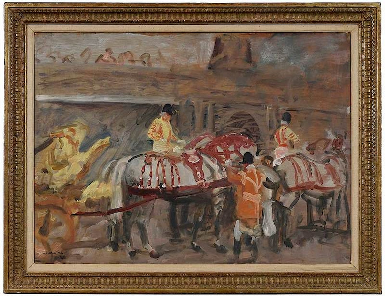The Windsor Grays Being Harnessed to the Royal Coach by Alfred James Munnings