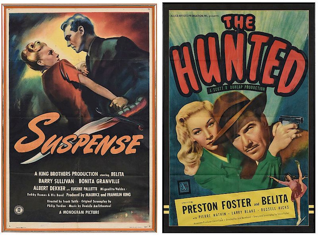 Two Belita Movie Posters; Suspense; The Hunted by Various Artists