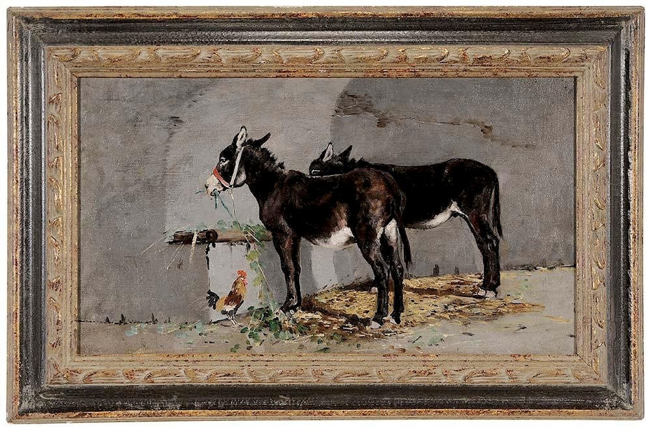 Two Donkeys at a Trough by Italian School