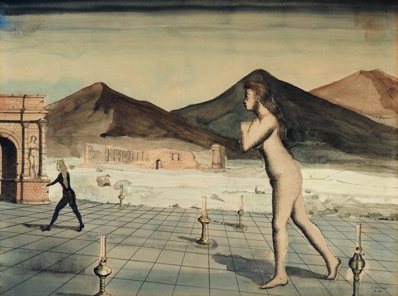 Femmes et lampes by Paul Delvaux
