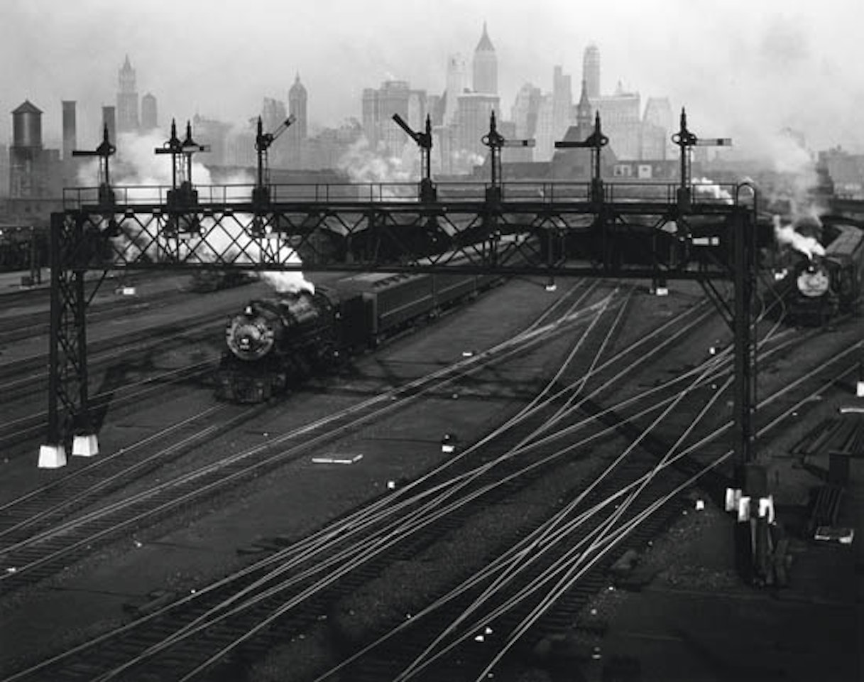 Hoboken Railroad Yards looking toward Manhatttan, New Jersey by Berenice Abbott