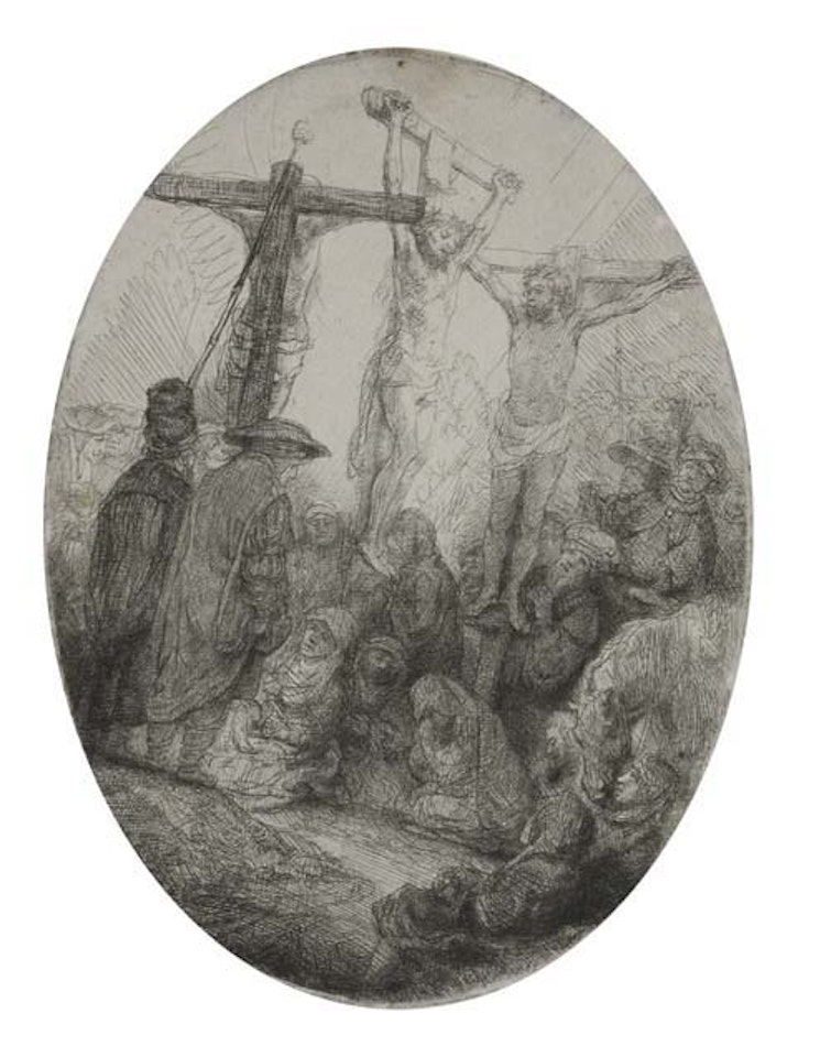 Christ crucified between the two thieves by Attributed to Rembrandt Harmensz van Rijn